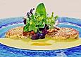 Krabbenk&uuml;chlein mit wei&szlig;er Mangobutter und einem Bouquet aus Wildkr&auml;utersalat
