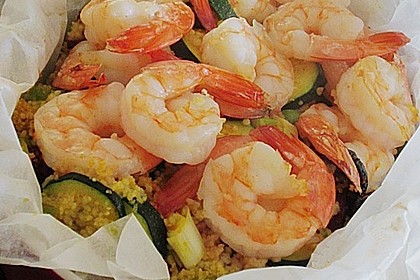 Couscous und Garnelen im Pergament 3