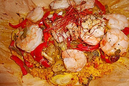 Couscous und Garnelen im Pergament 11