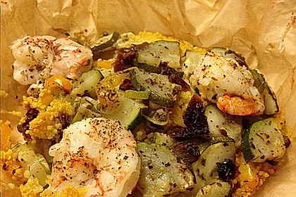 Couscous und Garnelen im Pergament 17