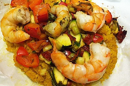 Couscous und Garnelen im Pergament 8