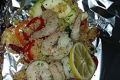 Couscous und Garnelen im Pergament 4