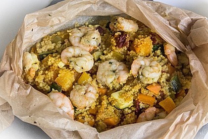 Couscous und Garnelen im Pergament 9