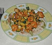 Garnelen auf Zucchinigem&uuml;se (Bild)