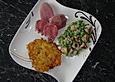 Schweinezunge mit Erbsen-Pilzgem&uuml;se und Lauchr&ouml;sti
