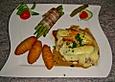 &Uuml;berbackenes Schweinesteak