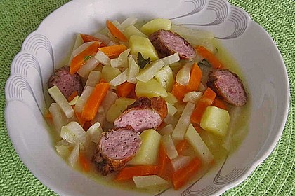 Kohlrabi-Karotten Topf mit Bratwurst 5