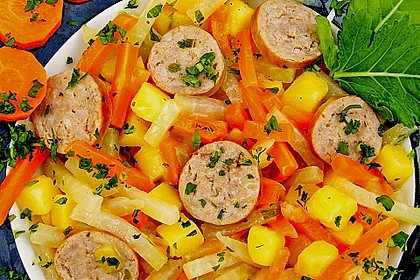 Kohlrabi-Karotten Topf mit Bratwurst 17