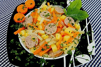 Kohlrabi-Karotten Topf mit Bratwurst 3