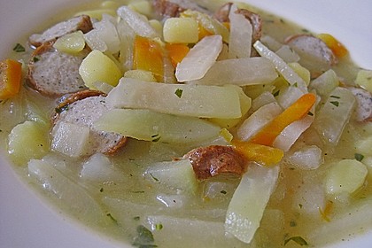 Kohlrabi-Karotten Topf mit Bratwurst 10
