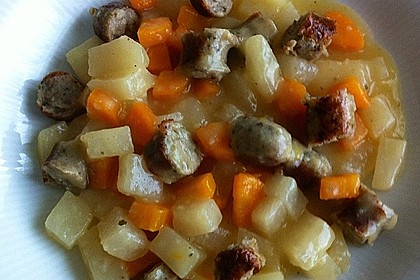 Kohlrabi-Karotten Topf mit Bratwurst 14