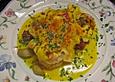 Lasagne mit Garnelen auf Safranspiegel
