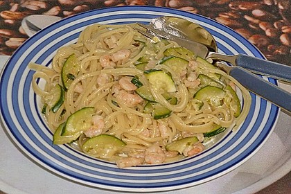 Spaghetti in Zucchini-Shrimps Sahnesauce 2