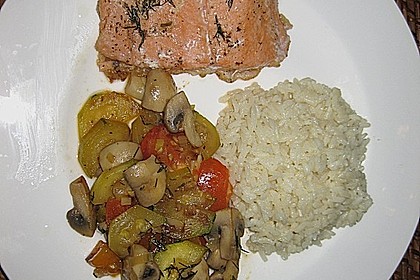Zitrone-Dill-Lachs mit Gem&uuml;se und Reis