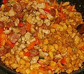 Migas Brotw&uuml;rfel mit Schweinebauch und Chorizo (Bild)
