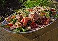 Rucolaplatte mit Tomaten und Gurken mit Balsamicodressing