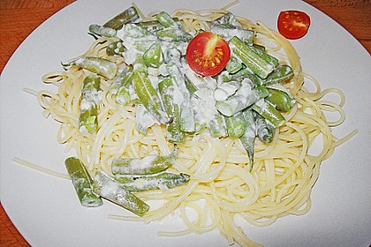 Spaghetti mit Bohnen-Parmesan So&szlig;e