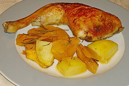 Kürbis, Kartoffeln und Hähnchenschenkel aus dem Backofen 21