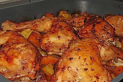 Kürbis, Kartoffeln und Hähnchenschenkel aus dem Backofen 31