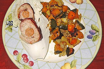 Kürbis, Kartoffeln und Hähnchenschenkel aus dem Backofen 68