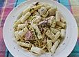 Gr&uuml;ne Nudeln mit Champignons und Spargel