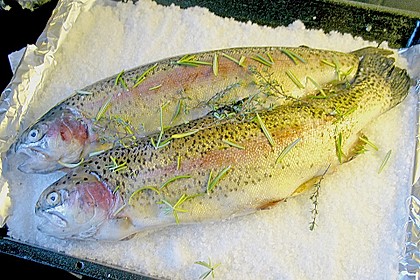 Lachsforelle in der Salzkruste auf Rucola-Kartoffel-P&uuml;ree 3