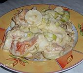 Vollkornnudeln mit Tomaten und Porree (Bild)