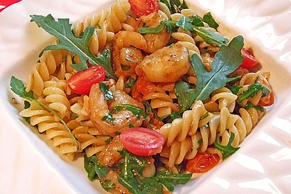 Spaghetti mit Rucola und Garnelen in Vanille-Tomaten 1