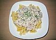Nudeln mit Hackfleisch, Champignons und Zucchini in K&auml;se-Sahne Sauce