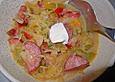 Sauerkrautsuppe mit Paprika und Cabanossi