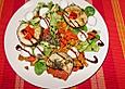 S&uuml;&szlig;kartoffelsalat mit Auberginen und Paprika