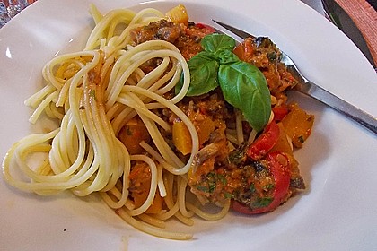 Bandnudeln mit K&uuml;rbis-Paprika-Champignons 3