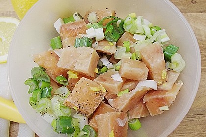Wildlachs in B&auml;rlauch-Sahne Sauce an Spaghetti 1