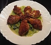Chicken Wings auf Porree-Kokoscreme Beet (Bild)