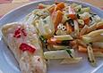 Penne mit M&ouml;hren-Kohlrabi-Gem&uuml;se und B&auml;rlauchraum