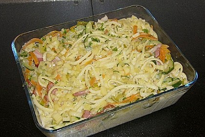 Sp&auml;tzleauflauf mit Speck und Gem&uuml;se