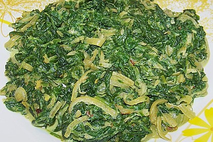 Blattspinat mit Zwiebeln 3