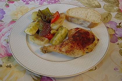 H&auml;hnchen mediterran mit Knobi-Kr&auml;utersauce