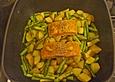 Karamellisiertes Lachsfilet mit gr&uuml;nem Spargel und Kartoffeln