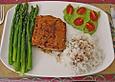 Lachsfilet Teriyaki an Erbsen-Wasabip&uuml;ree mit karamellisierten Tomaten