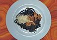 Schwarze Tagliatelle an Curry - Lachs Rahm