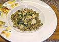 Gr&uuml;ne Pasta mit Jakobsmuscheln in Knoblauchbutter