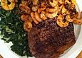 Rumpsteak mit Safran-Garnelen auf Blattspinat