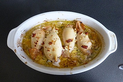 Tintenfischtuben mit Lachs-B&uuml;ffelk&auml;sef&uuml;llung