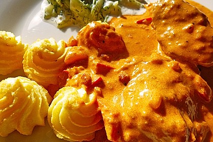 Schweinefilets mit Bacon und Tomatensahnesoße überbacken 15