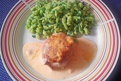 Schweinefilets mit Bacon und Tomatensahnesoße überbacken 12