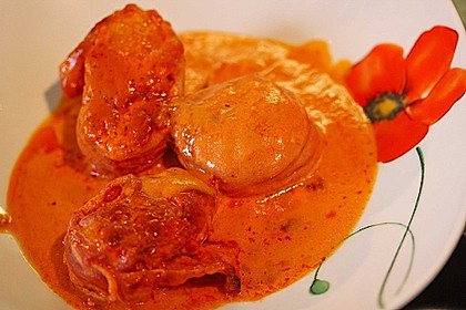 Schweinefilets mit Bacon und Tomatensahnesoße überbacken 13