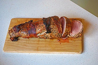 Schweinefilets mit Bacon und Tomatensahnesoße überbacken 3