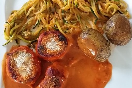 Schweinefilets mit Bacon und Tomatensahnesoße überbacken 6