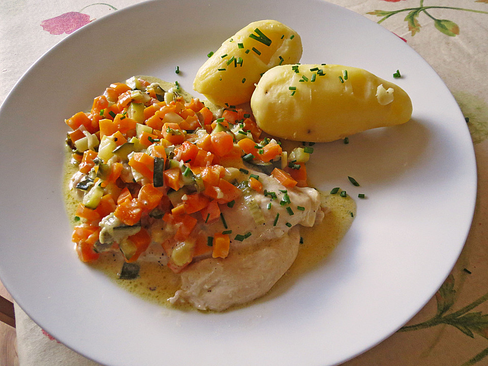 Überbackene Hähnchenschnitzel mit Gorgonzola-Gemüse (Rezept mit Bild ...